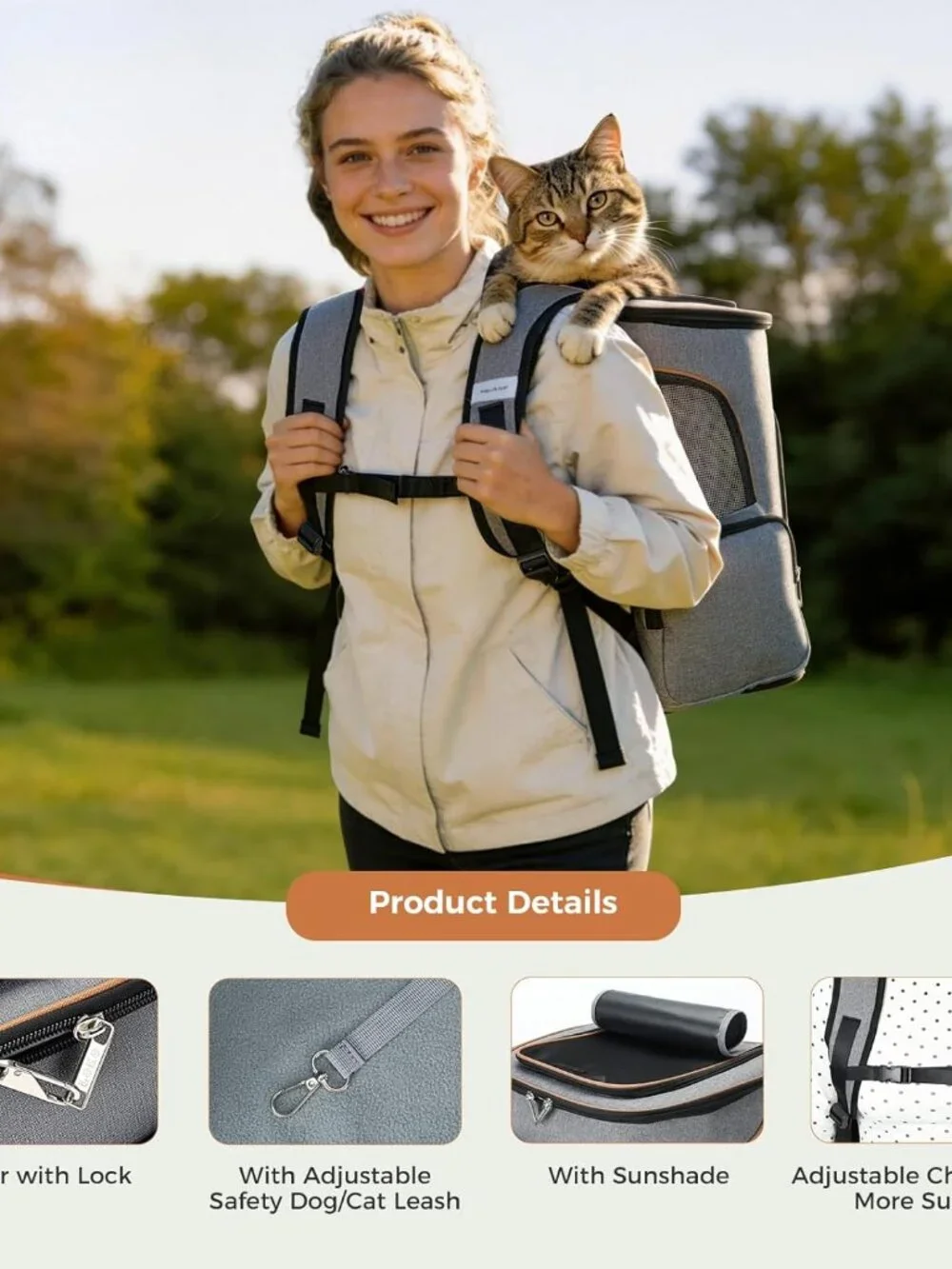 Lekereise Expandable Pet Carrier Backpack – Grey (Large, Fits 20–25 lbs)